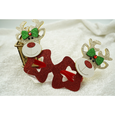 Ochelari petrecere de Craciun, forma Stea cu Ren , Rosu, din Plastic si Poliester,  [1]