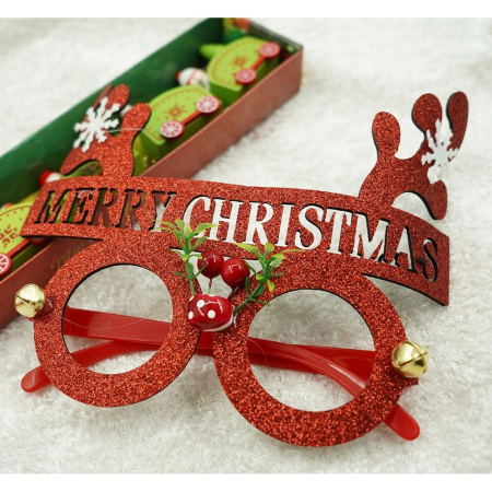 Ochelari petrecere de Craciun, rotunzi, Rosu, din Plastic si Poliester,  [6]