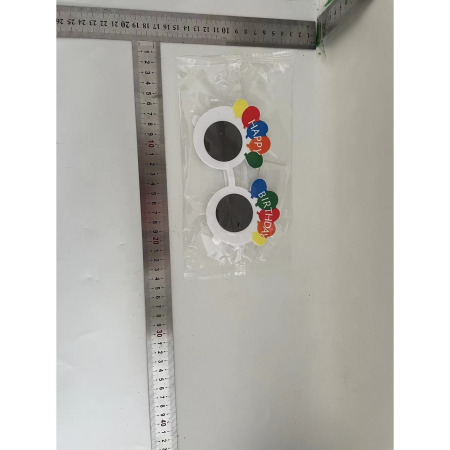 Ochelari Rotunzi Happy Birthday, , Tematica Aniversare, Protectie Soare, din Plastic, 18.5x11.5 cm, Alb [1]