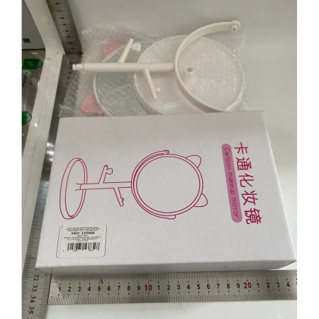 Oglina Cosmetica cu Picior, , HD, Rotire 360 Grade, 15 cm Diametru, Suport Bijuterii Baza Rotunda + 2 Brate, Model cu Urechi, 31 x 14.5 x 15 cm, din Plastic, Alb [5]