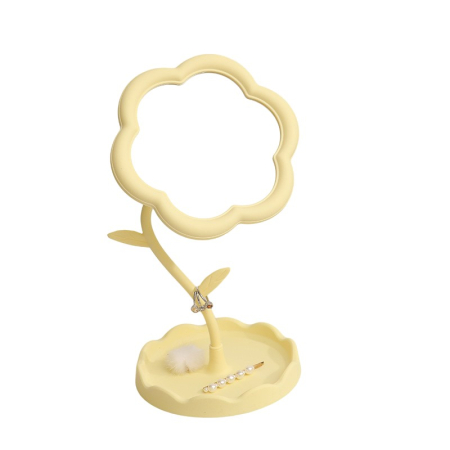 Accesorii Machiaj si Trimmere - Oglindă de Machiaj pentru Birou, , Rotativă, Detasabilă, Model de Floarea Soarelui, Suport pentru Inele, cu Depozitare, Galbena