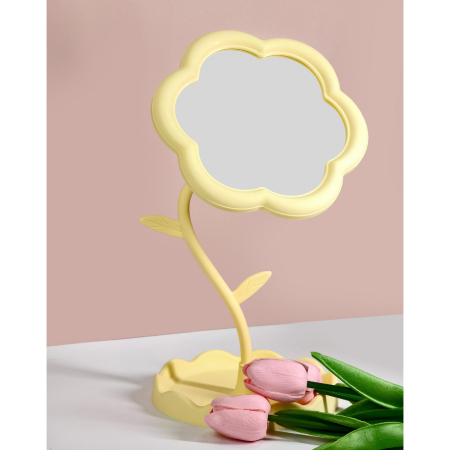Oglindă de Machiaj pentru Birou, , Rotativă, Detasabilă, Model de Floarea Soarelui, Suport pentru Inele, cu Depozitare, Galbena [5]