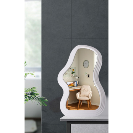 Oglinda de Perete, , Decorativa, pentru Baie, Dormitor, Sufragerie, Model Minimalist, Forma Asimetrica, 40.3x26 cm, Alb [7]