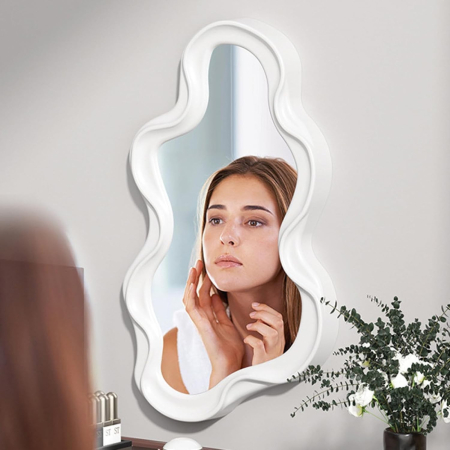 Oglinda de Perete, , Decorativa, pentru Baie, Dormitor, Sufragerie, Model Minimalist in Forma de Nor, 41x26 cm, Alb [4]