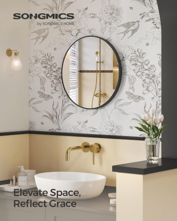 Oglinda de perete SONGMICS, oglinda rotunda, oglinda de baie, diametru 61 cm, cadru metalic, pentru sufragerie, dormitor, baie, hol, negru [1]