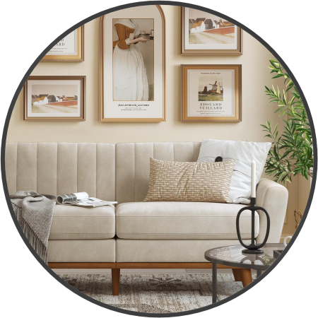 Oglinda de perete SONGMICS, oglinda rotunda, oglinda de baie, diametru 61 cm, cadru metalic, pentru sufragerie, dormitor, baie, hol, negru [5]