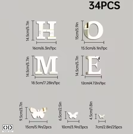 Oglinda Decorativa Text HOME cu Fluturasi Set 34 Bucati – ORIGINAL DEALS [6]
