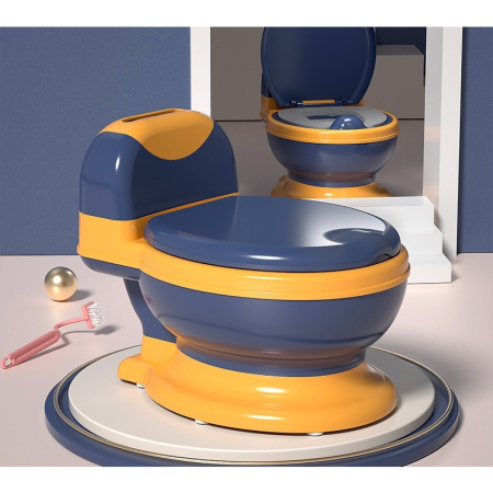 Olita Bebelusi, , pentru Copii 1 - 8 Ani, Model Toaleta Adulti, Colac Moale PVC, Compartiment Detasabil, Cutie Depozitare Hartie, 34 x 32 x 19 cm, Albastru/Portocaliu [4]