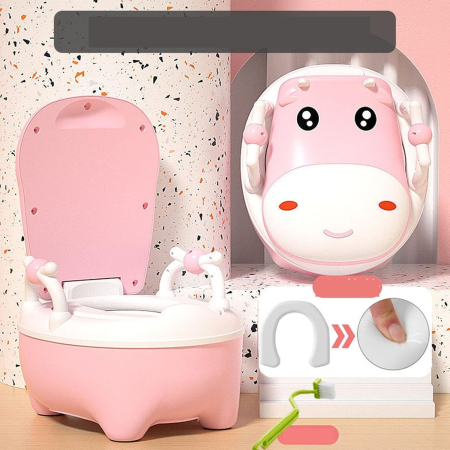 Olita pentru Copii, , +1an, Portabila, Design Vacuta cu Capac, Model Prietenos, Non-Toxic, cu Manere, Compartiment Detasabil, Perie Inclusa, Usor de Curatat, Roz [3]
