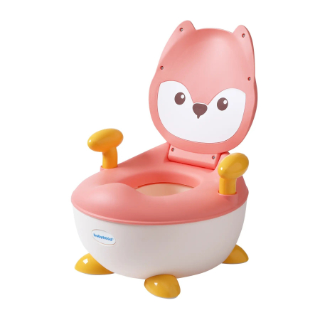 Olita pentru Copii, , +6 luni, Compartiment Detasabil, cu Capac, Antiderapanta, din Plastic, Colac Moale, Model Animat Vulpe, cu Maner, 34.5 x 35 x 23 cm, Roz/Alb [2]