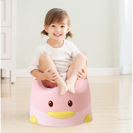 Olita pentru Copii, , +6 luni, Detasabila, cu Capac, Antiderapanta, din Plastic, Colac Moale, Model Ratusca, 38x32x30 cm. Roz [2]