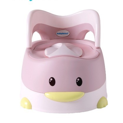 Olita pentru Copii, , +6 luni, Detasabila, cu Capac, Antiderapanta, din Plastic, Colac Moale, Model Ratusca, 38x32x30 cm. Roz [3]
