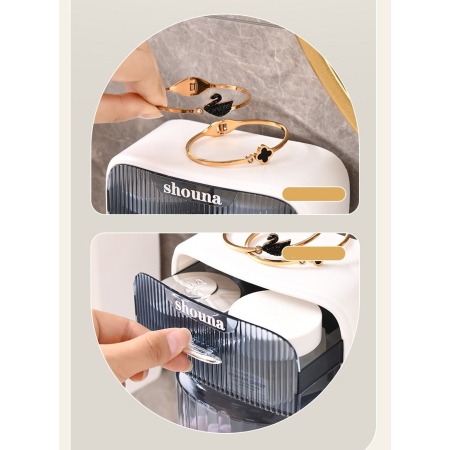 Organizator Baie, , 4 Compartimente si 1 Sertar, Rotire 360 Grade, din PP+PET, 27.5 x 16 x 11 cm, Albastru [2]