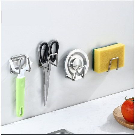 Organizator bucatarie cu adeziv, carlig-suport pentru burete, accesorii bucatarie, 5x5x3,5 cm, otel inoxidabil, gri [3]