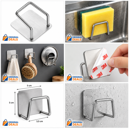 Suport Burete Autoadeziv pentru Chiuveta, Otel Inoxidabil, 5 x 5 x 3,5 cm, Gri | ORIGINAL DEALS [8]