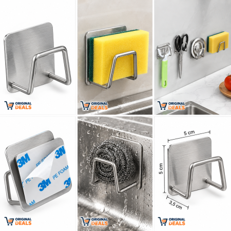 Suport Burete Autoadeziv pentru Chiuveta, Otel Inoxidabil, 5 x 5 x 3,5 cm, Gri | ORIGINAL DEALS [1]