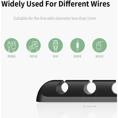 Organizator Cabluri, , Cable Clips, Fixare Dublu Adeziv, Silicon, 3 Sloturi, Negru [3]