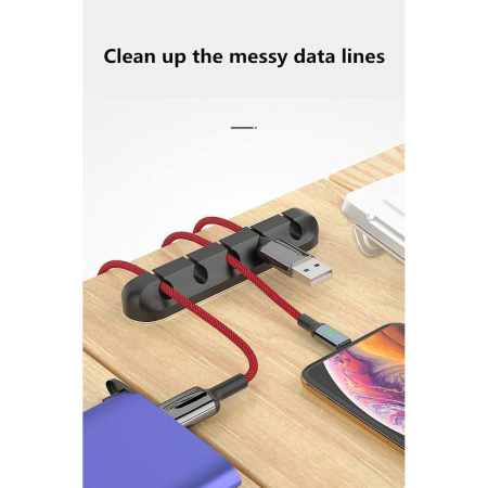 Organizator Cabluri, , Cable Clips, Fixare Dublu Adeziv, Silicon, 7 Sloturi, Negru [7]