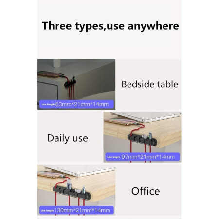 Organizator Cabluri, , Cable Clips, Fixare Dublu Adeziv, Silicon, 7 Sloturi, Negru [5]