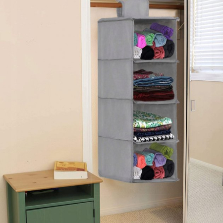 Organizator dulap Sersimo, 4 compartimente, textil, 80cm, gri [6]