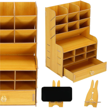 Organizator pentru birou, din lemn, cu 15 compartimente si sertar [4]