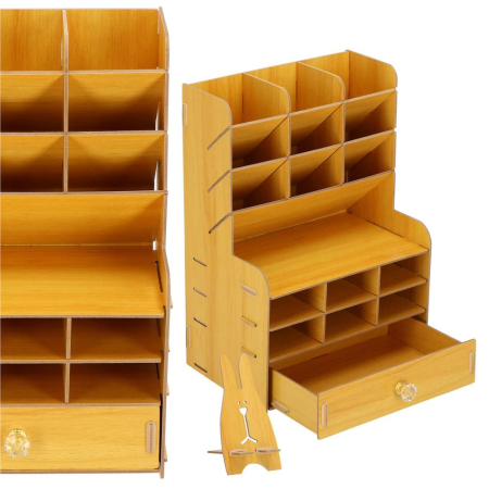 Organizator pentru birou, din lemn, cu 15 compartimente si sertar [7]