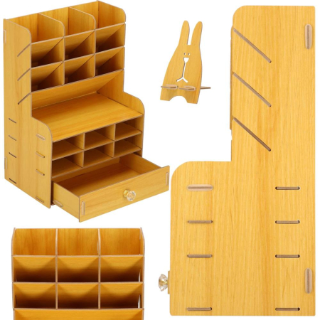 Organizator pentru birou, din lemn, cu 15 compartimente si sertar [3]