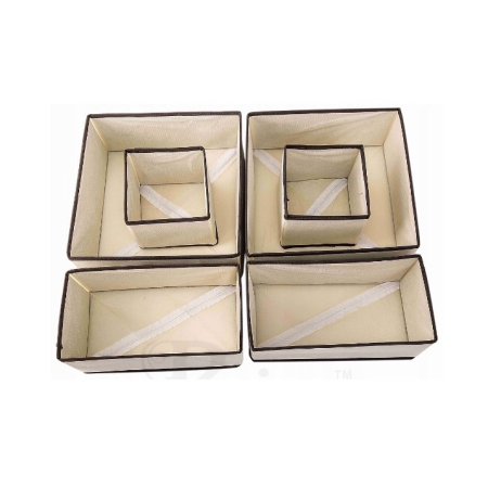 Cutii depozitare - Organizator pentru Sertar, , 3 Marimi, pentru Lenjerie, Tricouri, Sosete, 6 Piese, Pliabil, Stivuibil, din Tesatura, Alb/Maro