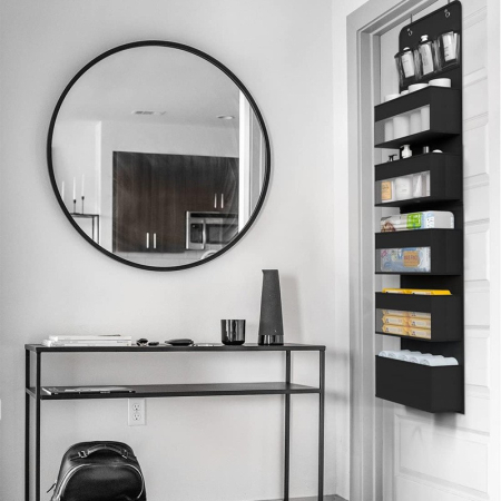 Organizator Suspendat pentru Usi, , din Nailon si Plasa, Baza de Carton Ingrosat, 5 Buzunare Principale + 5 Buzunare Laterale, 146 x 40 x 17 cm, 2 Carlige Incluse, Negru [5]