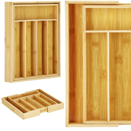Organizator tacamuri si ustensile bucatarie, bambus, extensibil 28-45x33x5cm [14]