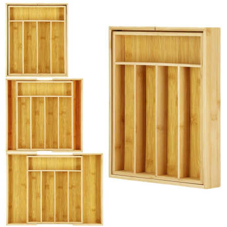 Organizator tacamuri si ustensile bucatarie, bambus, extensibil 28-45x33x5cm [13]