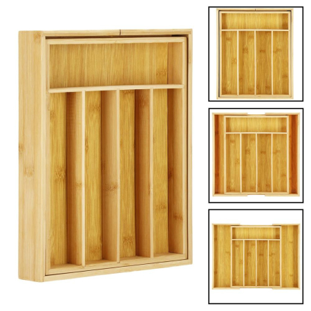 Organizator tacamuri si ustensile bucatarie, bambus, extensibil 28-45x33x5cm [11]