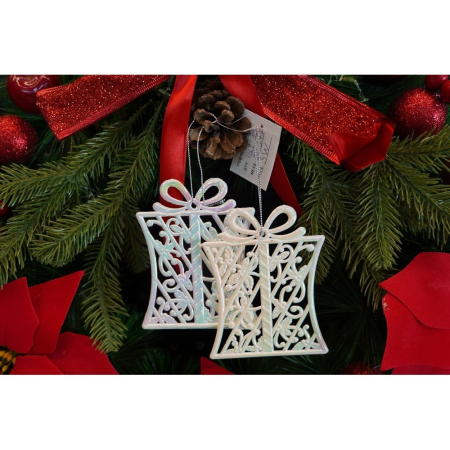 Ornament brad de Craciun, Perlat, in forma de Cadou, 9 cm x 11 cm, Plastic,  [6]