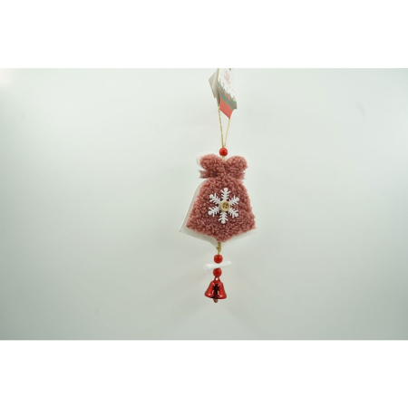 Ornament de brad broderie cu clopot, , roz, lemn, 18 cm [1]