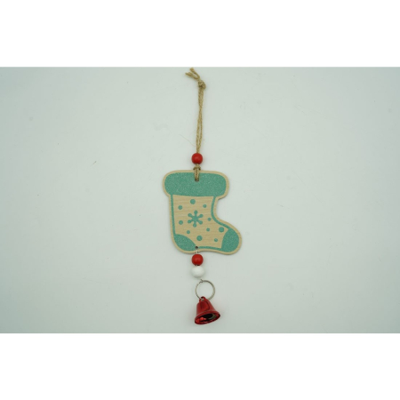 Ornament de brad ciorap cu clopotel, , multicolor, lemn, 17 cm [4]