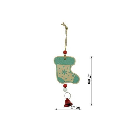 Ornament de brad ciorap cu clopotel, , multicolor, lemn, 17 cm [5]