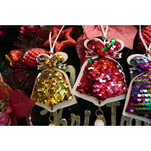 Ornament de brad clopotel cu paiete model 2, , multicolor, lemn, 36 cm [8]