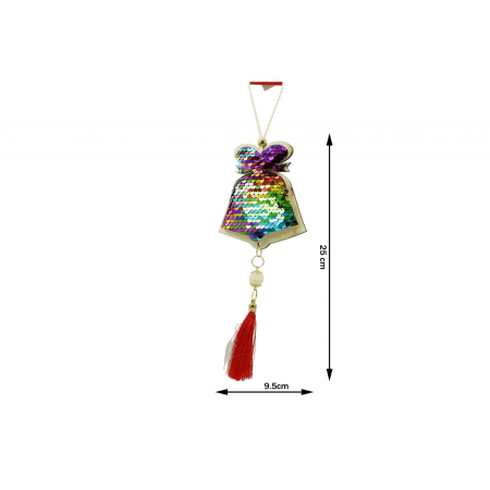 Ornament de brad clopotel cu paiete model 2, , multicolor, lemn, 36 cm [4]