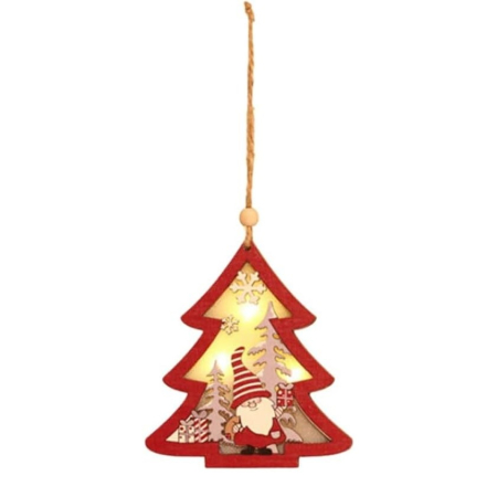 Ornamente Brad - Ornament de Brad, , cu Lumini LED, din Lemn, Figurina Elf, Model Brad, Multicolor