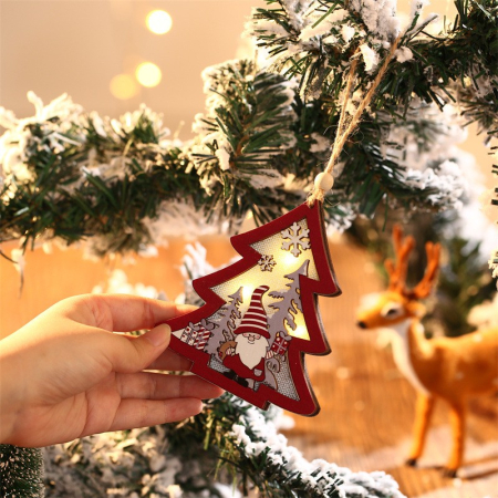 Ornament de Brad, , cu Lumini LED, din Lemn, Figurina Elf, Model Brad, Multicolor [3]