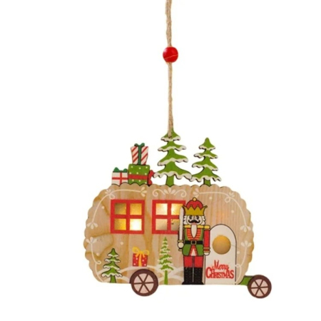 Ornamente Brad - Ornament de Brad, , cu Lumini LED, din Lemn, Figurina Spargatorul de Nuci, Model Masina, Multicolor