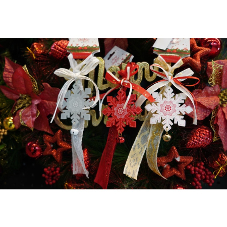 Ornament de brad fulg de nea, , rosu, lemn, 25 cm [4]