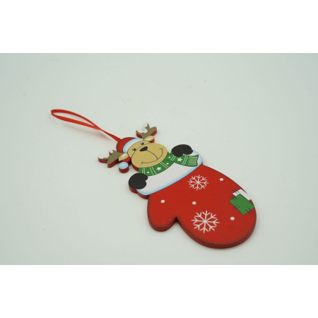 Ornament de brad ren in manusa, , rosu, lemn, 14 cm [3]