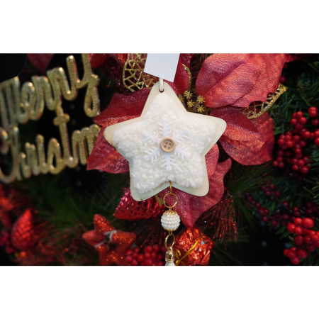 Ornament de brad stea, , alb, lemn/textil, 25 cm [2]