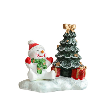 Ornament de Craciun din Rasina pentru Decor, , Model Om de Zapada cu Brad, Decoratiune de Birou pentru Craciun, 6.5 x 6.5 x 4 cm, Alb Verde [2]