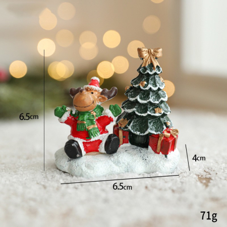 Ornament de Craciun din Rasina pentru Decor, , Model Ren cu Brad, Decoratiune de Birou pentru Craciun, 6.5 x 6.5 x 4 cm, Rosu Verde [1]