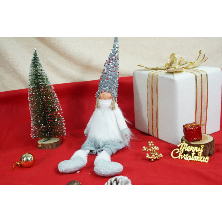 Ornament de Craciun ingeras, , alb/gri, textil, 58 cm [4]