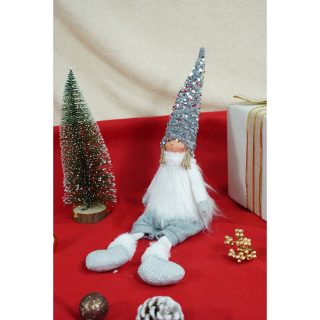 Ornament de Craciun ingeras, , alb/gri, textil, 58 cm [2]