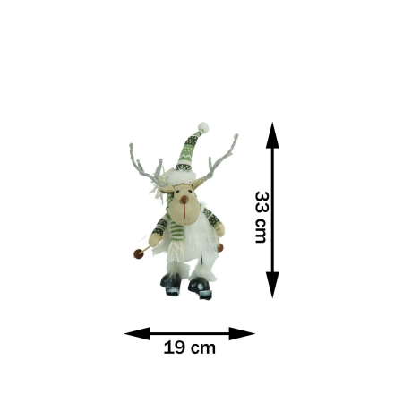 Ornament de Craciun ren pe schiuri, , alb/verde, textil, 33 cm [10]