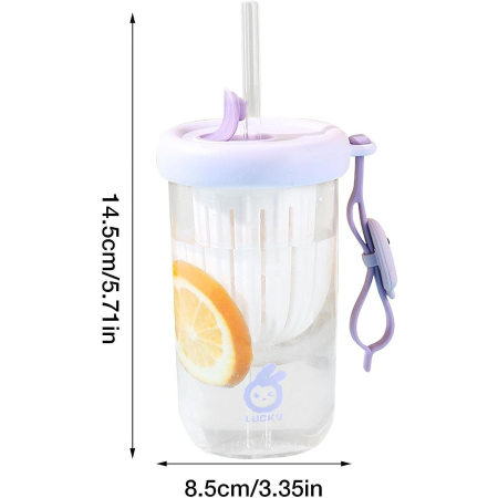 Pahar din silicon, cu capac si pai, pentru copii, , anti-cadere, compartiment pentru fructe/ceai/gheata, rezistent la temperaturi inalte, 500ml, Mov, 14.5x8.8x20 cm [4]